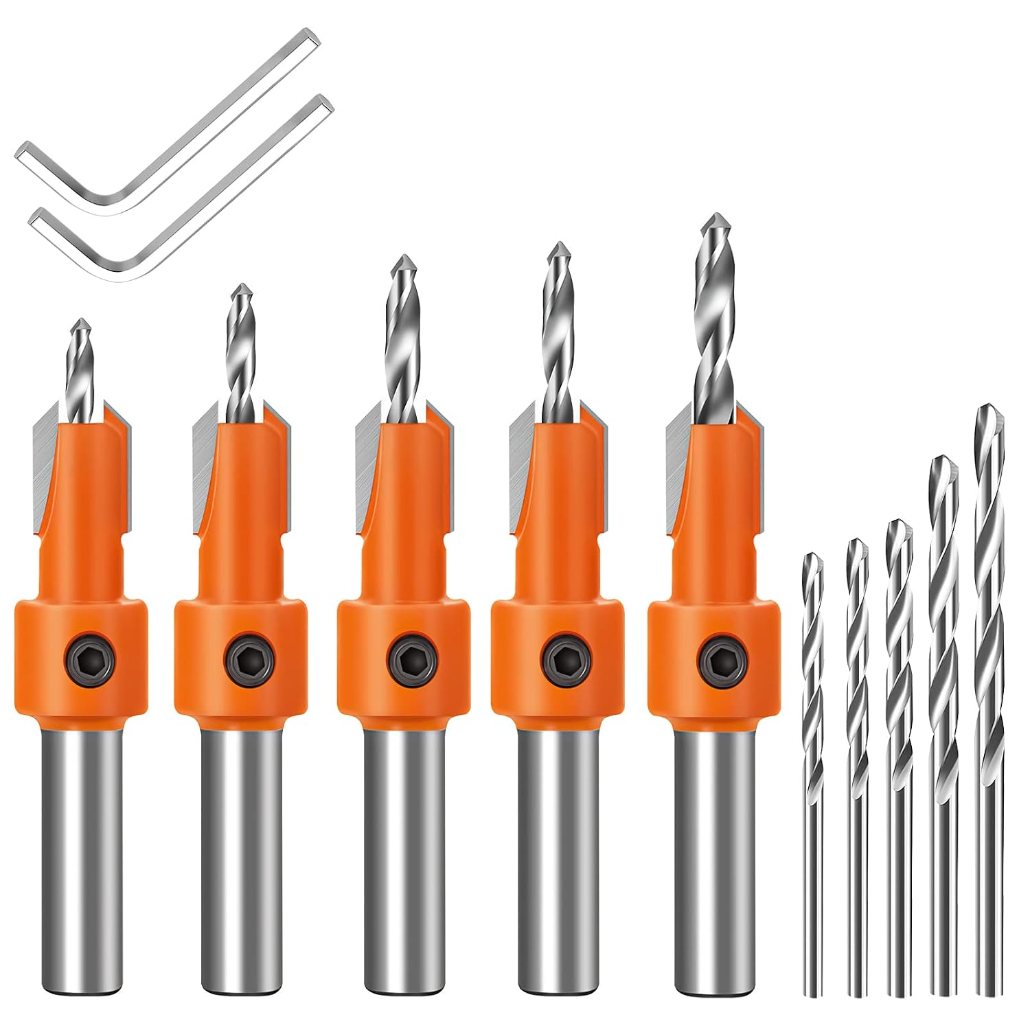 Senkbohrer-set, 5 Verstellbare 8-mm-senkbohrer Mit Schnellwechselsystem, Inklusive 5 Kostenloser Ersatzbohrer, Für Die Holzbearbeitung.