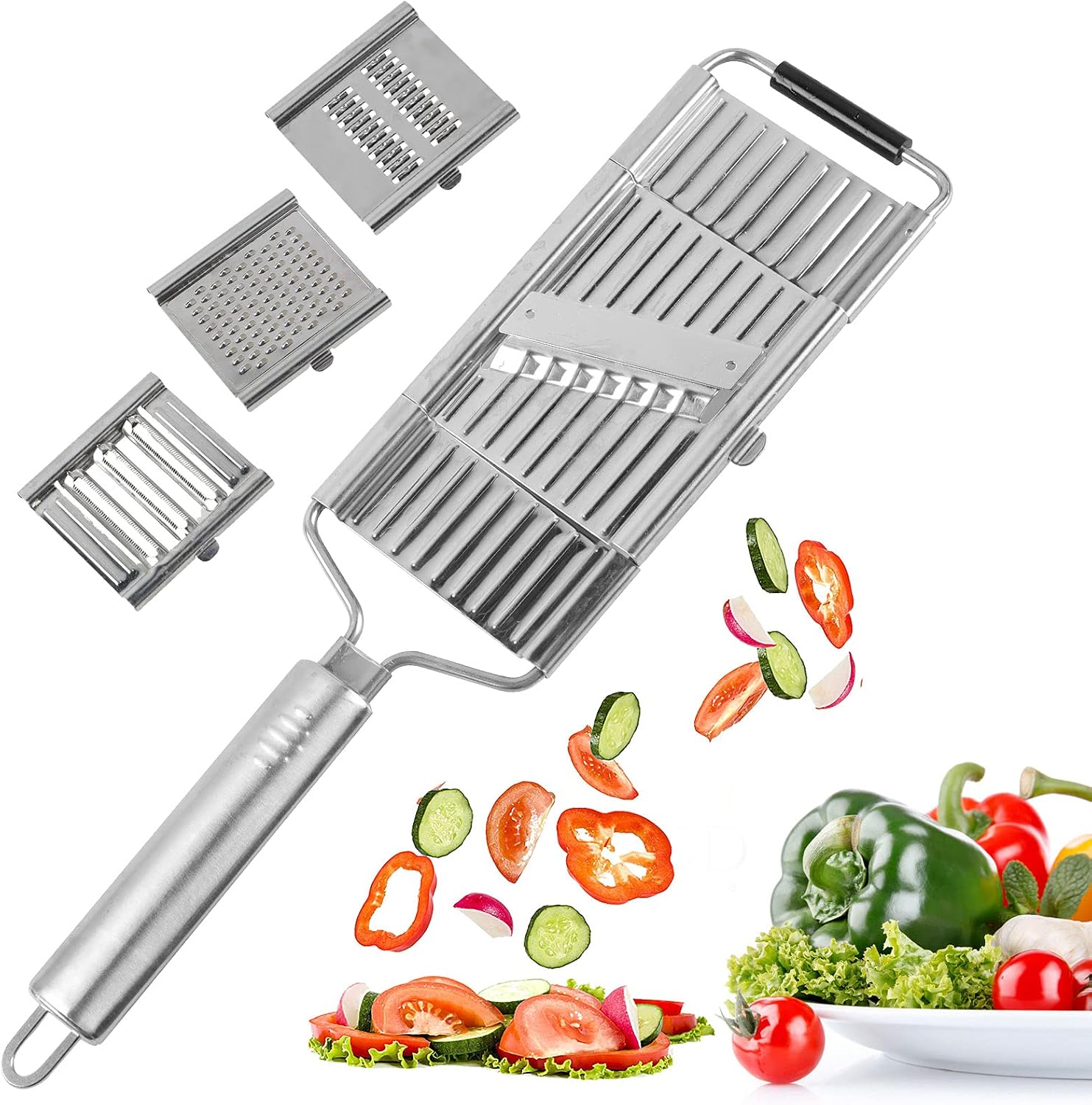 4-in-1 Gemüseschneider Aus Edelstahl Mit 4 Verstellbaren Klingen, Reibe, Tragbarer Manueller Gemüseschneider, Multifunktionales Küchengerät, Ideales Weihnachts- Und Neujahrsgeschenk