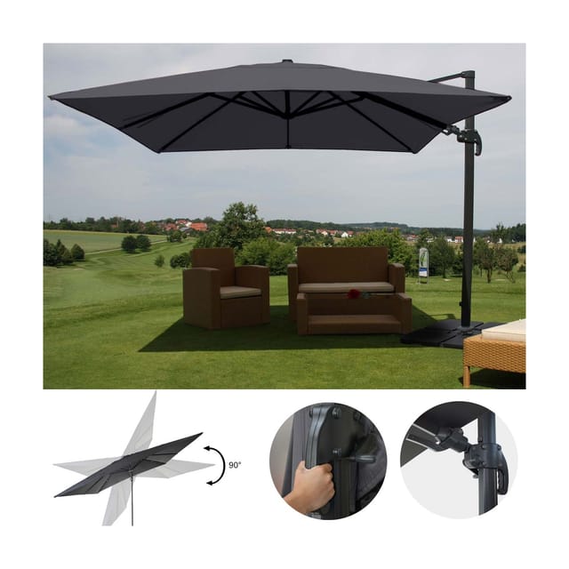 MCW Ampelschirm A96 3x3m Alu/Stahl Anthrazit mit Ständer Drehbar