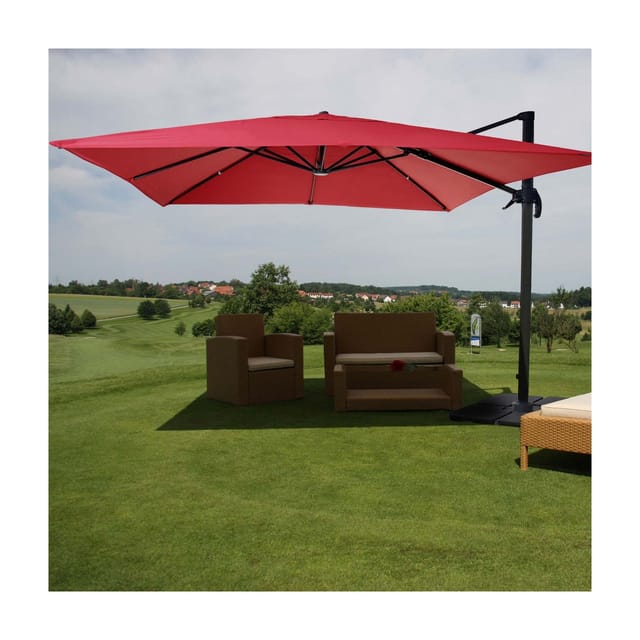 MCW Ampelschirm A96 3x3m Alu/Stahl Rot mit Ständer Drehbar