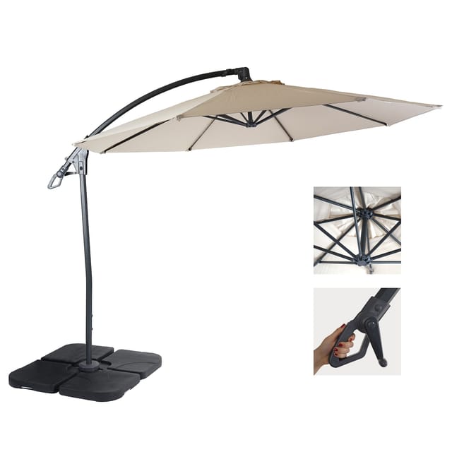 MCW Ampelschirm D14 Rund Ø 3m Creme-Weiß mit Ständer