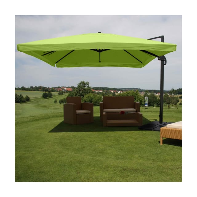 MCW Ampelschirm A96 3x3m Alu Flap Grün mit Ständer Drehbar