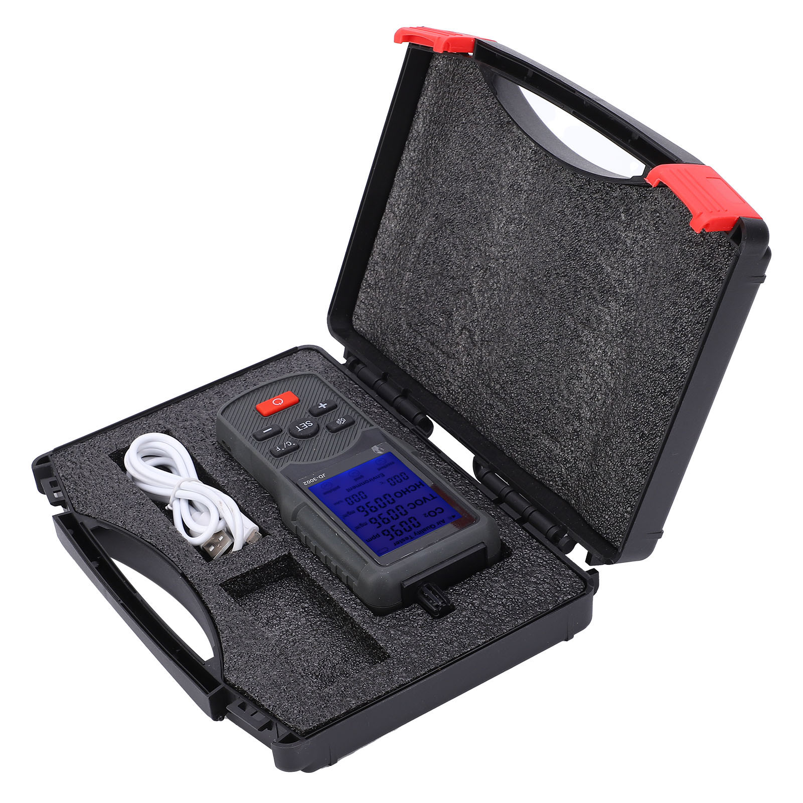 Luftqualitätsdetektor Co2 Tvoc Temperatur Luftfeuchtigkeit Jd-3002, Industrieller Präzisionsmessgerät, Tragbares Testgerät, Professioneller Umweltsensor.