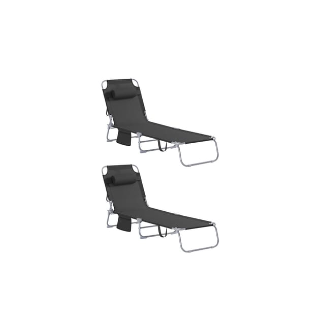 SoBuy Gartenliege 2-er Set mit Seitentasche Klappbar Metall Schwarz OGS35-SCHx2