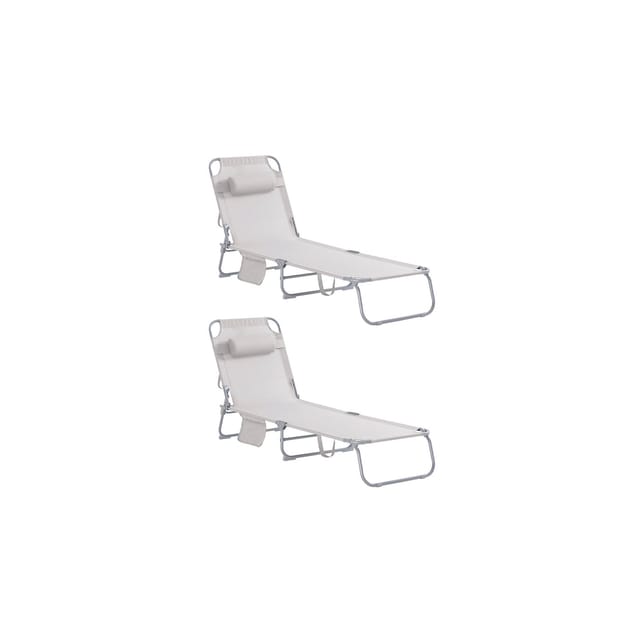 SoBuy Gartenliege 2-er Set mit Seitentasche Klappbar Metall Beige OGS35-MIx2