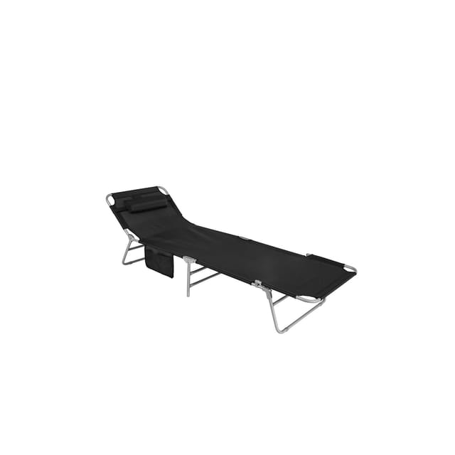 SoBuy Gartenliege mit Seitentasche Klappbar Metall Schwarz OGS35-SCH