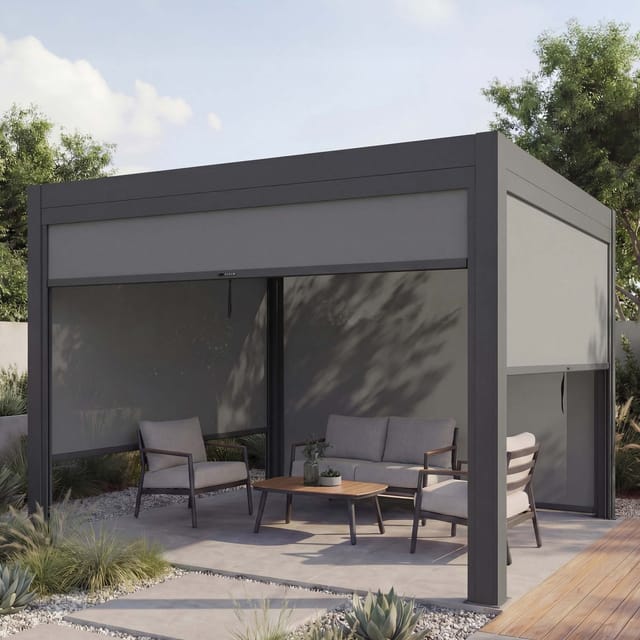 MCW Pergola L46 mit Seitenwand Anthrazit 10cm-Alu-Gestell 3x3m