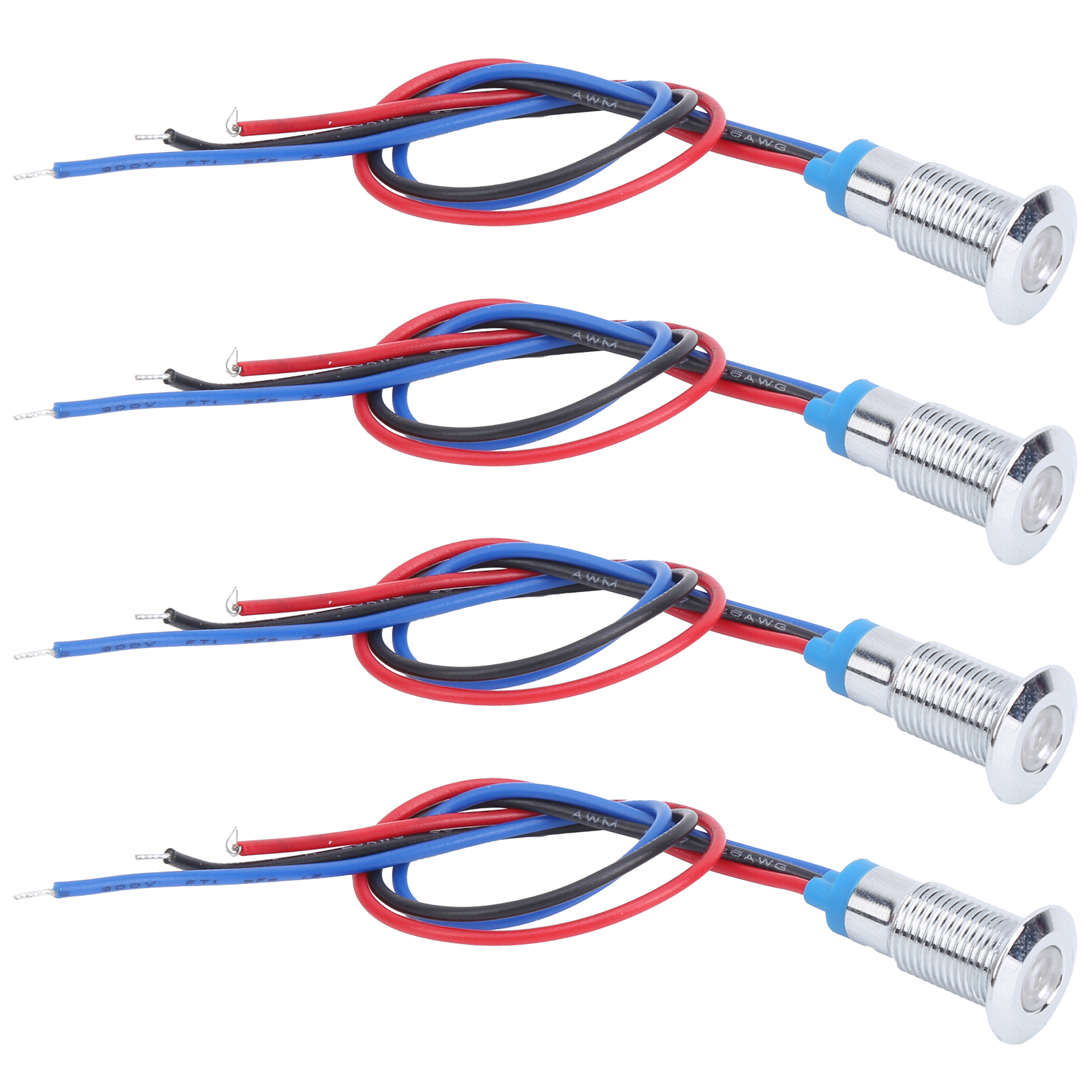 Satz Mit 4 Vorverdrahteten, Runden 8-mm-led-anzeigeleuchten, Zweifarbig Rot/blau, Gemeinsame Anode, Wasserdicht Nach Ip65, 36 V Für Signalisierung
