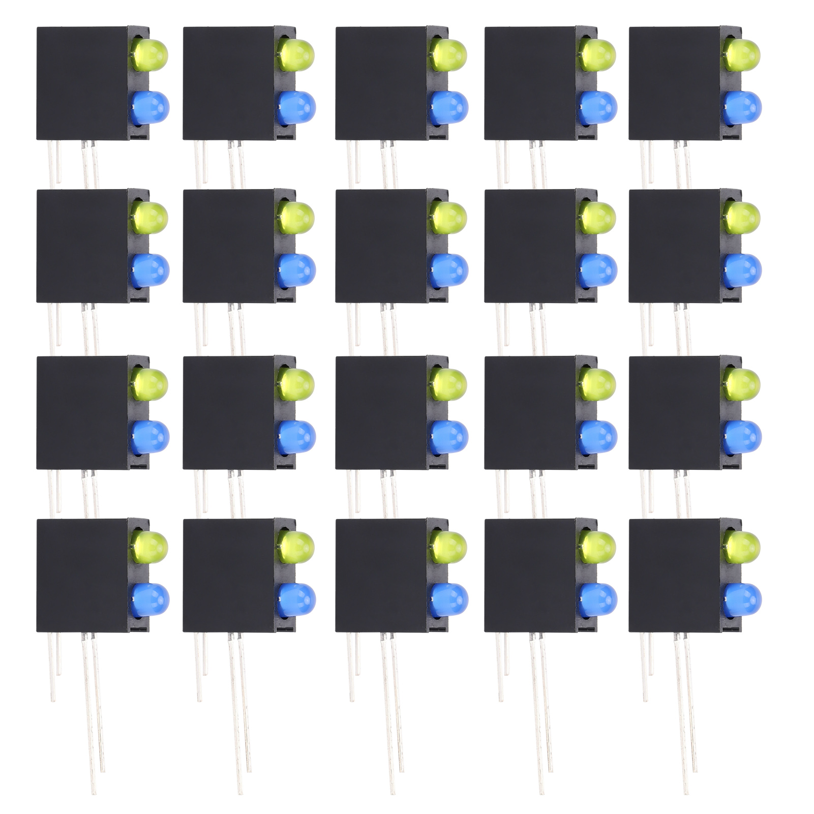 100 Led-doppellochhalterungen (90°), Schwarze Industrieteile, Gelber Lichtstrahl Nach Oben, Blauer Lichtstrahl Nach Unten, 100er-packung