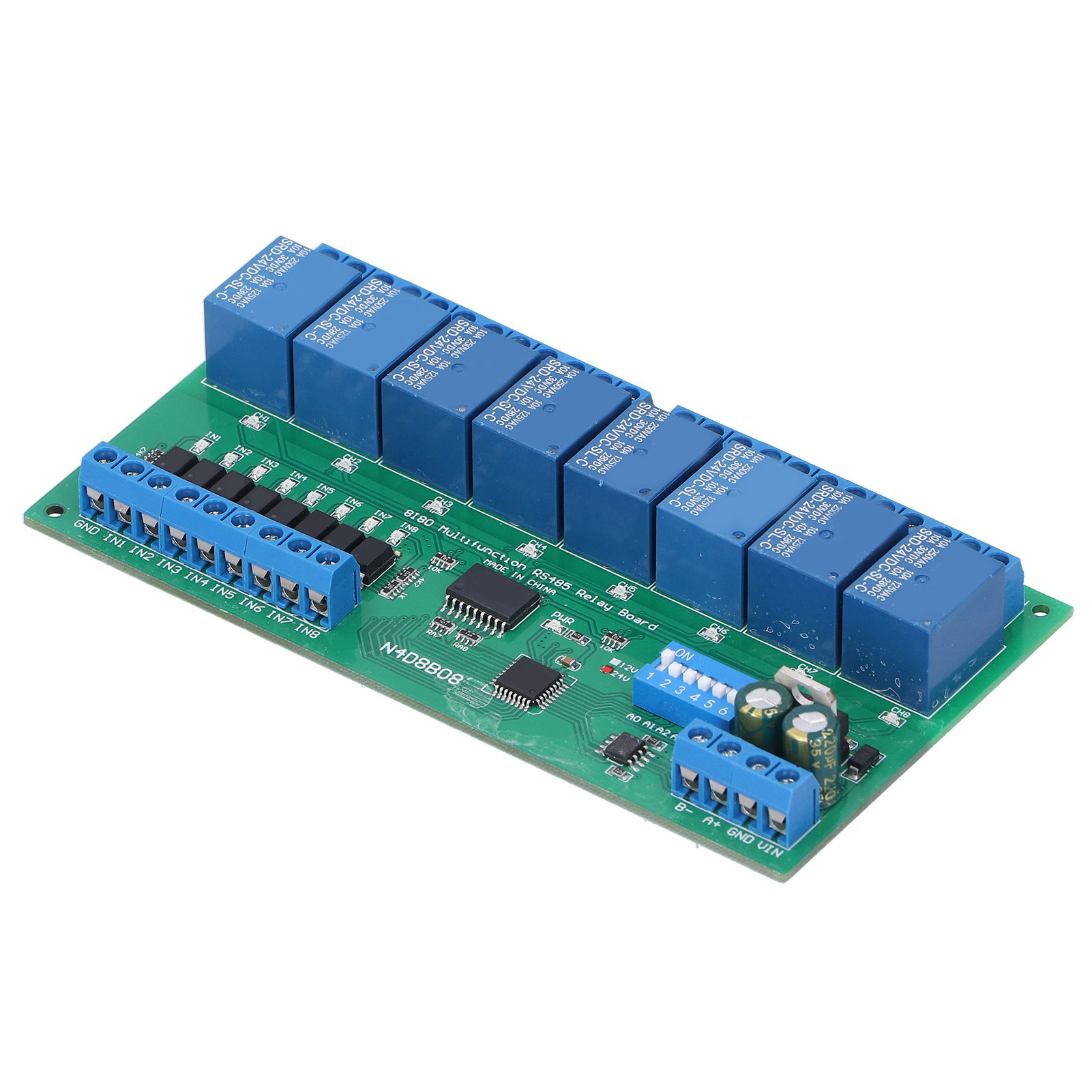 Rs485-relaismodul Mit 8 Eingängen Und 8 Ausgängen, Din35-schienengehäuse, 24-v-sps-erweiterungsplatine N4d8b08