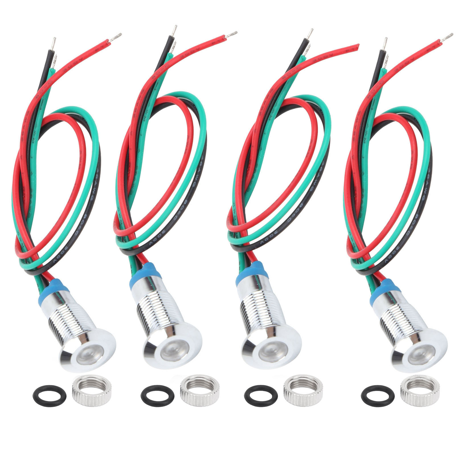 Set Mit 4 Vorverdrahteten, Zweifarbigen, Runden 8-mm-leds, Wasserdichtes Metallgehäuse, 36 V Gemeinsame Kathode, Rot/grün