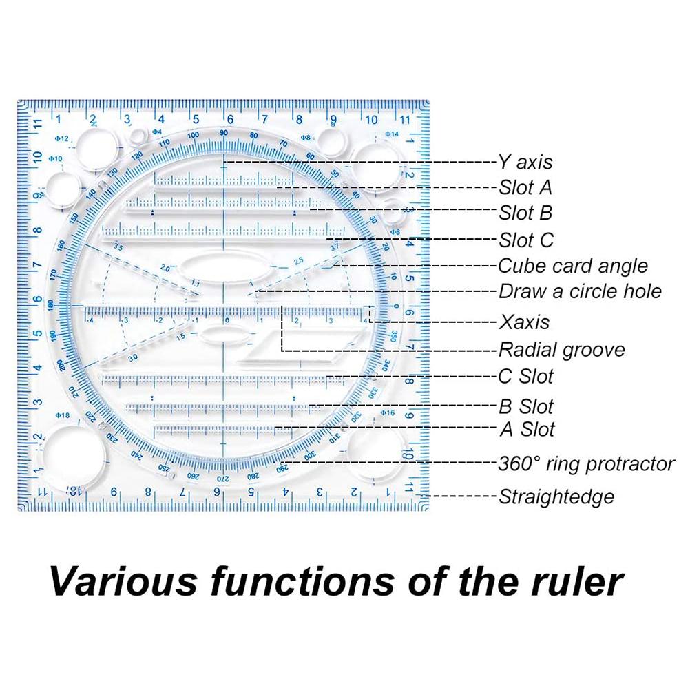 Multifunktionales, Rutschfestes Zeichenlineal, 360°-drehung, Messschablone Für Runde, Gebogene, Vertikale Und Parallele Linien, Präzises Nachzeichnungswerkzeug