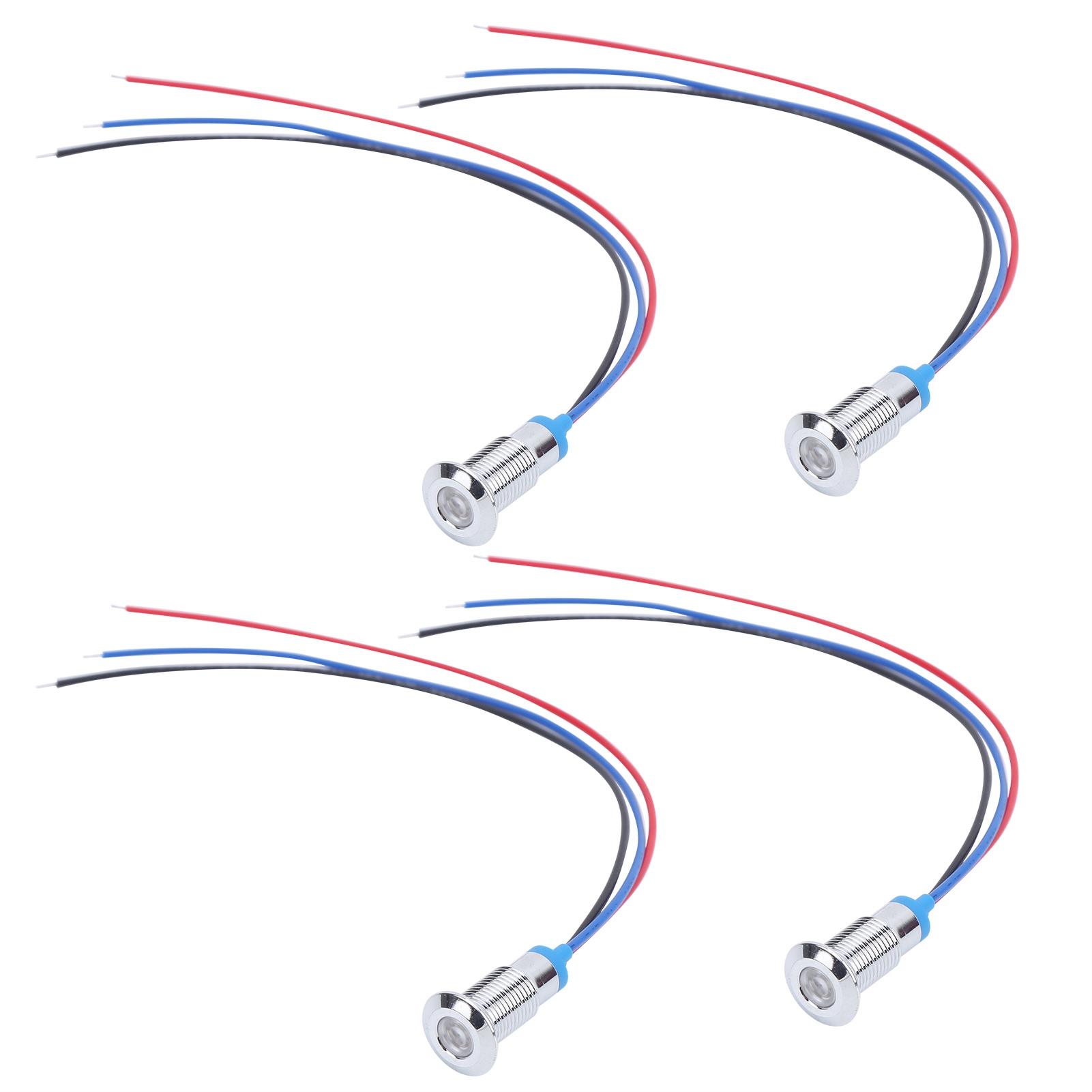 4x Industrielle Led-anzeigeleuchte, Metall, Gemeinsame Kathode, 8 Mm, 12–24 V, Rot/blau