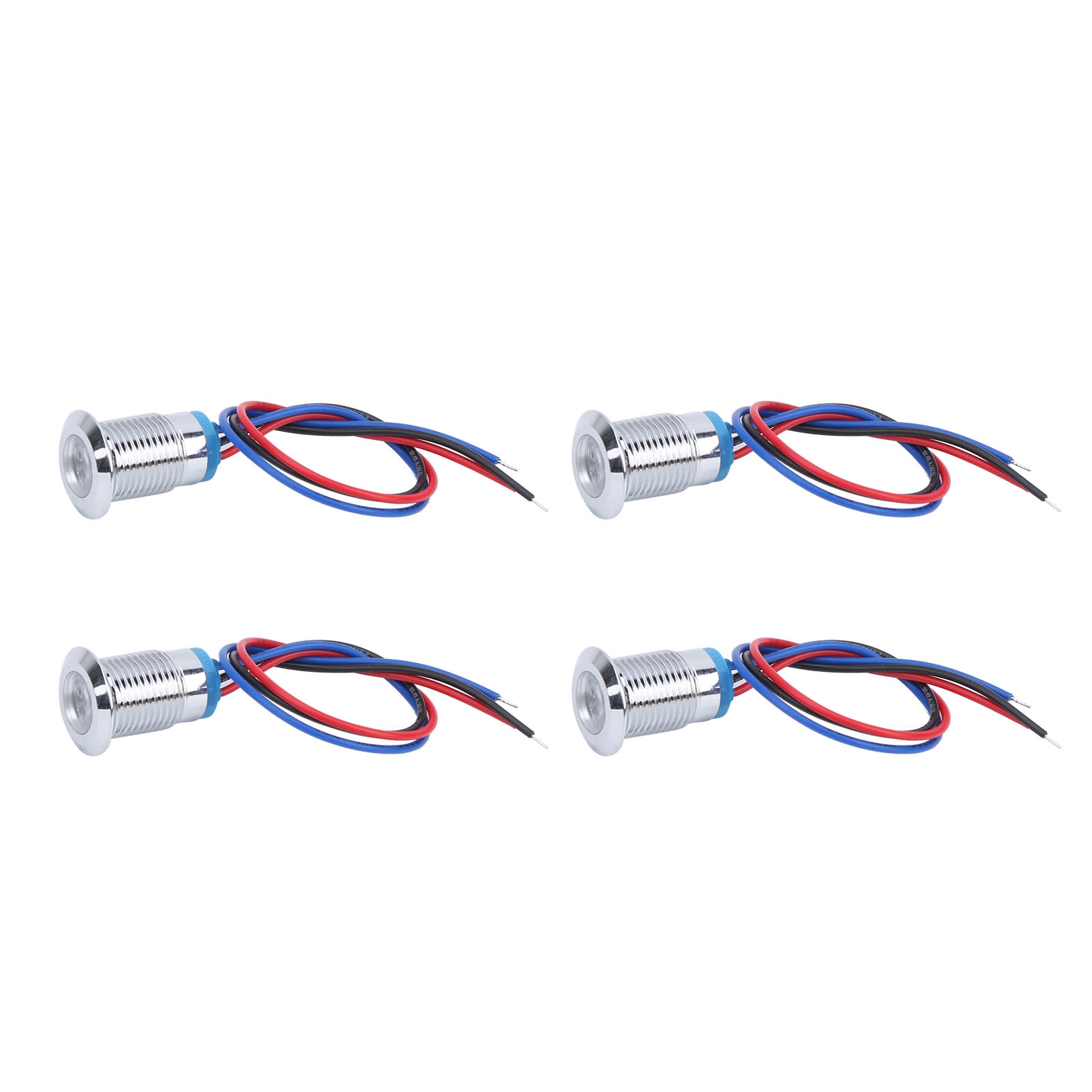 Set Mit 4 Runden, Wasserdichten Led-anzeigeleuchten Aus Metall, 12 Mm, Zweifarbig Rot/blau, Gemeinsame Kathode, Vorverdrahtet, 12–24 V