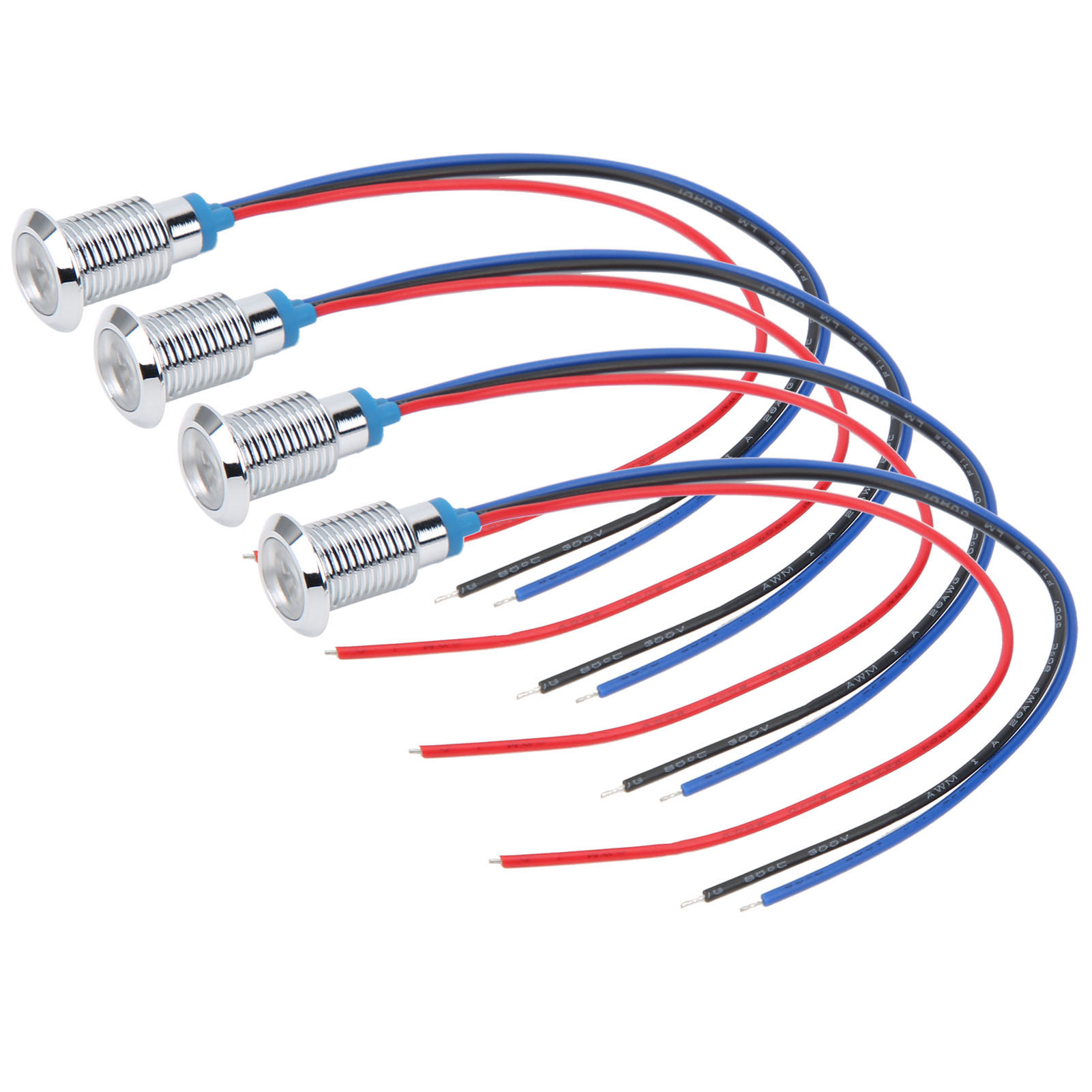4x Vorverdrahtete, Runde, Wasserdichte 2-farbige Led-anzeigen, Gemeinsame Kathode, 10 Mm, 3-6 V (rot Und Blau)