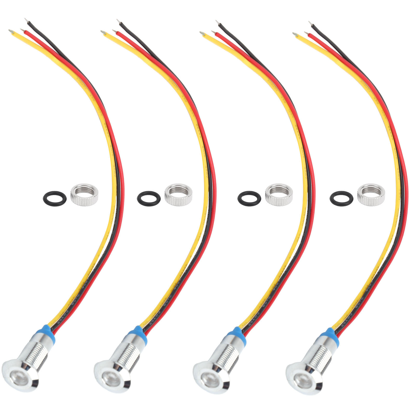 Set Mit 4 Runden 8mm 36v Zweifarbigen Rot-gelben Leds, Vorverdrahtet, Wasserdichtes Metall, Gemeinsame Kathode, Kfz-beleuchtung.