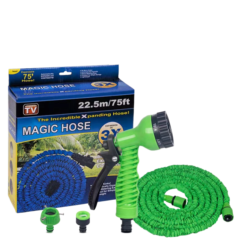 Tuyau D'Arrosage Extensible 3 En 1 - Jusqu'à 23m (75ft) - Avec Buse Réglable 7 Fonctions - Pour Jardin Et Lavage De Voiture - Bleu
