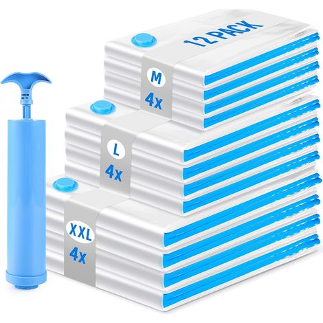 Vakuumierbeutel Für Kleidung, 12-teiliges Set (4 Jumbo, 4 Groß, 4 Klein), Wiederverwendbar Für Bettdecken, Bettwäsche, Kissen Und Wolldecken