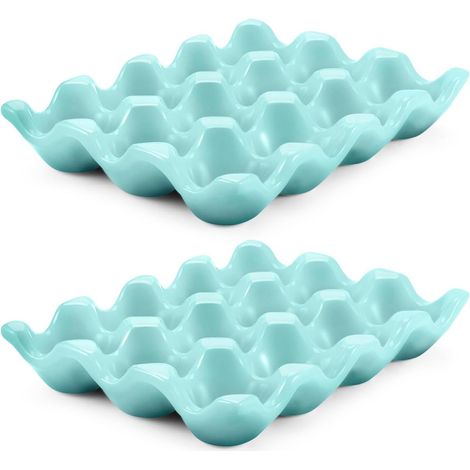 Set Mit 12 Keramik-eierbechern – Eierablage Aus Porzellan – Dekorativer Aufbewahrungsbehälter Und Organizer – Serviergestell Für Kühlschrank Und Arbeitsplatte – 2er-pack (blau)