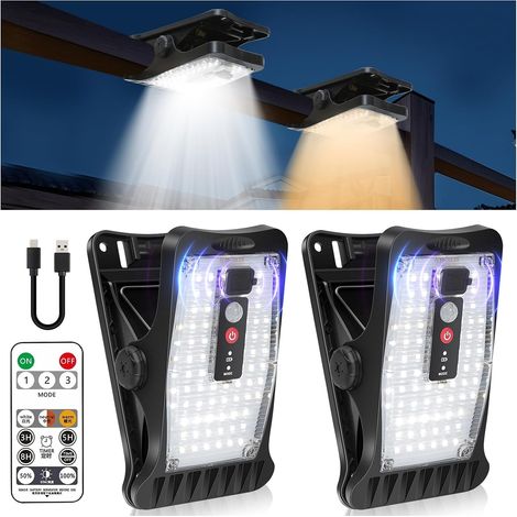 2 Solar-außenleuchten, 2 Solar-klemmleuchten Mit Bewegungsmelder, 70 Leds, 3 Farbtemperaturen, Usb- Und Fernbedienung, Wasserdichte Solar-zaunleuchten