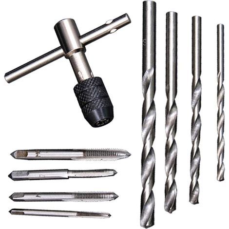 9-teiliges Gewindeschneid-handwerkzeugset Mit Gewindebohrer, T-schlüssel Und Spiralbohrern