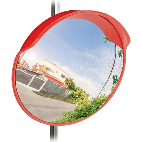 30 Cm Konvexer Verkehrsspiegel, 12-zoll-garagenreflektor, Weitwinkel, Sphärischer Spiegel, Wetterfest, Für Den Außenbereich, Inklusive Halterung, Rot