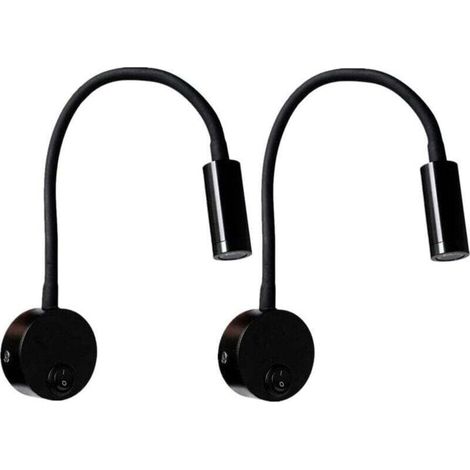 2 Schwarze 3-watt-wandleselampen, Verstellbare Schreibtischlampe Mit Flexiblem Hals, Nachttischlampe Mit Led-augenschonschalter (warmweiß)