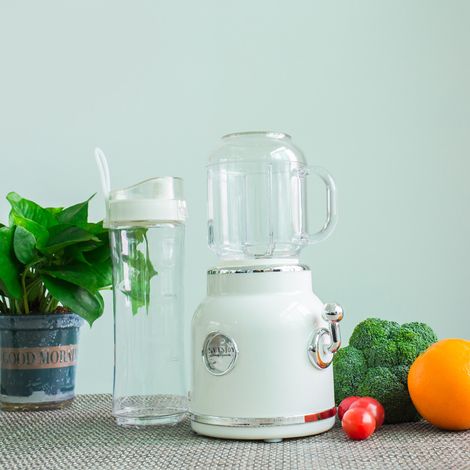 Mini-standmixer Mit Doppelschüssel, Retro-shaker Und Eiscrusher, Standmixer Mit Edelstahlklingen
