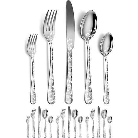 Bedrucktes Besteckset, Edelstahlbesteck Im Westlichen Stil, Bestehend Aus 4 Tafelmessern, 4 Esslöffeln, 4 Tafelgabeln, 4 Teelöffeln Und 4 Teegabeln