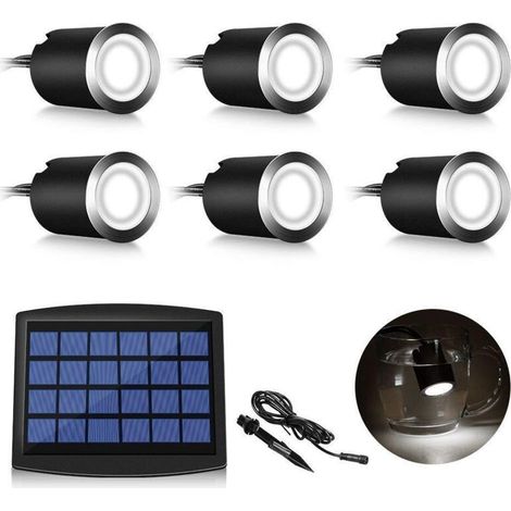 Set Mit 6 Einbau-led-solarstrahlern, Schutzart Ip67 – Wasserdicht Für Den Außenbereich – 4000 K Neutralweiß – Bis Zu 16 Stunden Akkulaufzeit – Ø 32 Mm