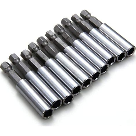 Packung Mit 10 Magnetischen Bithaltern, 60 Mm Sechskant, 6,35 Mm – Kohlenstoffstahl – Für Elektrische Bohrmaschinen Und Druckluftschrauber
