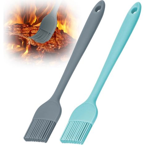 2-teiliges Silikon-küchenpinsel-set, Hitzebeständig, Bpa-frei, Antihaftbeschichteter Gebäckpinsel, Lebensmittelpinsel Zum Backen, Grillen Und Kochen (grau + Blau)