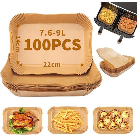 Backpapier Für Heißluftfritteusen, 22 X 14 Cm – 100 Stück, Antihaftbeschichtet – Öl- Und Wasserabweisend – Ofen- Und Mikrowellengeeignet