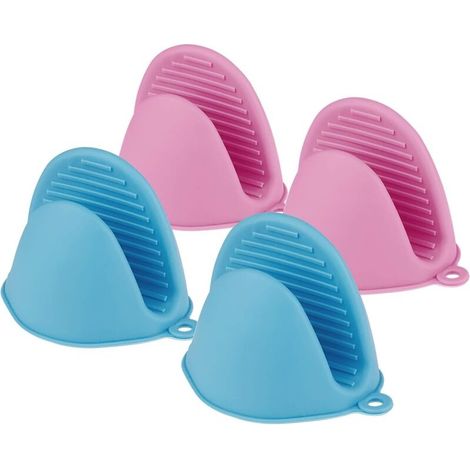 Silikon-ofenhandschuhe, 2 Paar Silikon-küchenhandschuhe, Silikon-topflappen, Mini-ofenhandschuh (blau + Rosa)