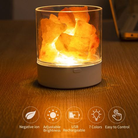 Usb-salzlampe, Kristall-nachtlicht Mit Touch-dimmer, Tischlampe Aus Meersalzstein Für Partys, Weiß