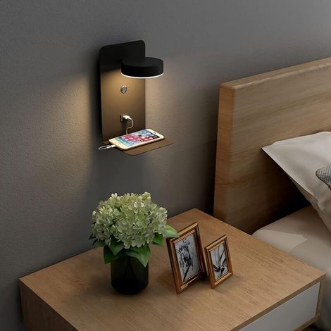 12-w-led-wandleuchte Mit Usb-anschluss – 350°-drehung – Farbtemperaturen 3000k/4000k/6000k – Leselampe Für Schlaf- Und Wohnzimmer