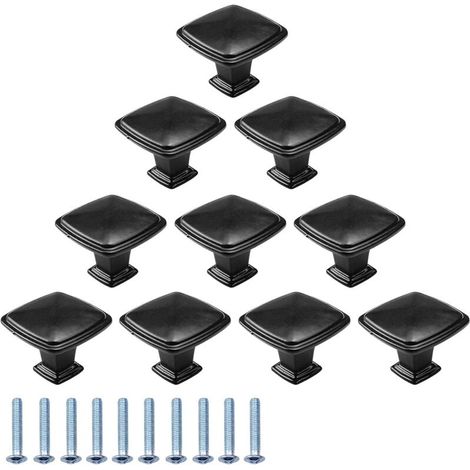 Set Mit 10 Schwarzen 30-mm-möbelknöpfen – Aluminiumlegierung – Quadratische Griffe Für Schubladen Und Schränke – Einfache Montage