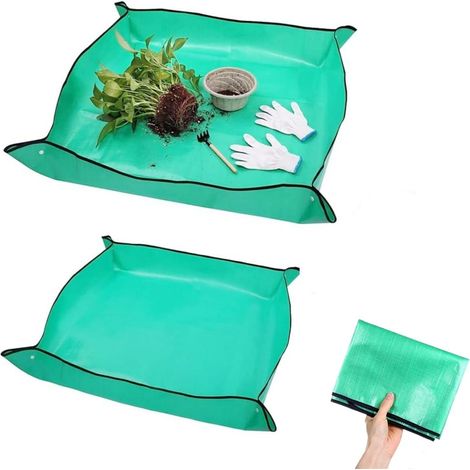 Gartenmatte, 2 Stück Wasserdichte, Faltbare Pflanzenmatte Zum Umtopfen, Für Zimmerpflanzen (100x100cm 66x66cm, Grün)