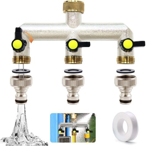 3/4"-auf-3/4"-wasserverteiler Mit 1/2"-adapter, Wasserhahnverteiler Mit Kugelventil, Wasserspender Für Wasserhahn, Gartenschlauchspender, Adapter