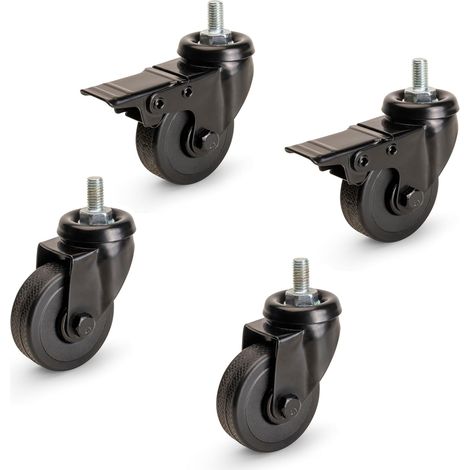 Satz Mit 4 Schwarzen Lenkrollen Inklusive Schraube, 50 Mm Durchmesser, Kunststoff Und Stahl, Schwarz