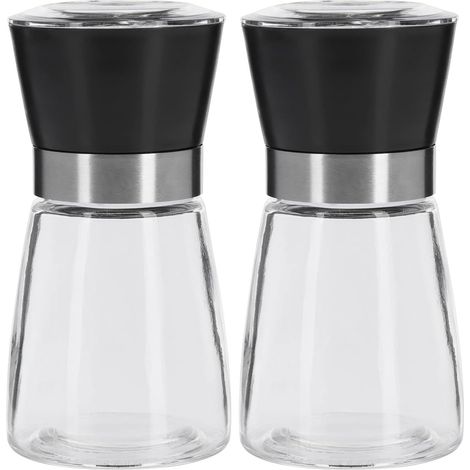 Gewürzmühle, Keramikmahlwerk, Stufenlose Mahlgradeinstellung, Glas/kunststoff, Schwarz/silber/transparent, 63542260 (2er-set)