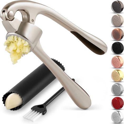Zulay Kitchen Premium Knoblauchpresse - Inklusive Silikonschäler Und Reinigungsbürste - 3-teiliges Schneidewerkzeug-set - Mühle Mit Leichtgängigem Griff (silber)