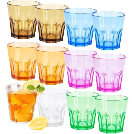 Set Mit 12 Wiederverwendbaren, Bruchsicheren Acrylbechern Aus Kunststoff Zum Kochen, Picknicken, Für Partys, Saft, Whisky, Wein (mehrfarbig)