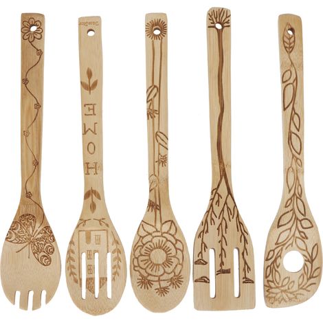 Küchenhelfer-set Aus Bambus, Bestehend Aus Schöpfkelle, Pfannenwender Und Hacklöffel, Küchenutensilien, Küchenbedarf, 5-teilig/set