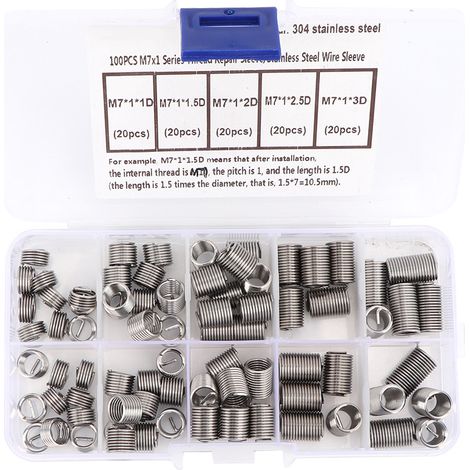 Edelstahl-schraubhülsensatz, 100 Stück M7 1, Drahtgewickelte Reparatureinsätze