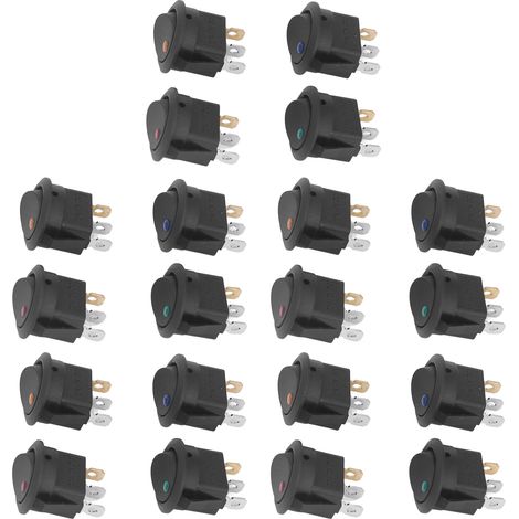 20 Stück 12v Rund-wippschalter Mit Led-beleuchtung, 3 Pins, 2 Stufen, Spst-wippschalter, Blau, Grün, Gelb, Rot, Kcd1