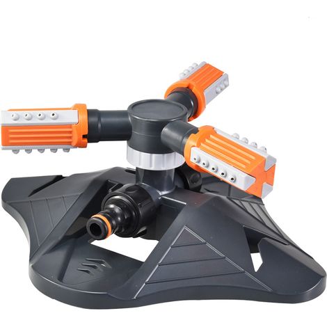 Rasensprenger Mit 3 Düsen, 360° Drehbarem Arm, Automatische Bewässerung Für Garten Und Hof, Orange