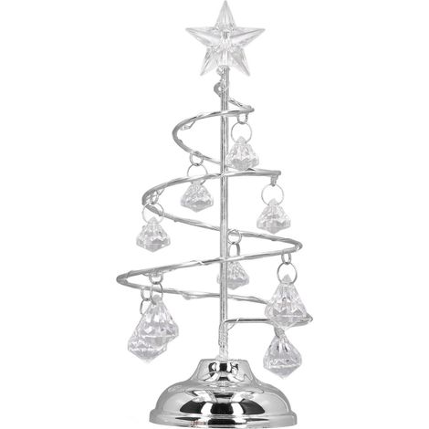 Kleine Led-weihnachtsbaumlampe Aus Kristall, Dekoratives Nachtlicht Aus Eisen, Schmuckstück Oder Geschenkidee, Silberweiß