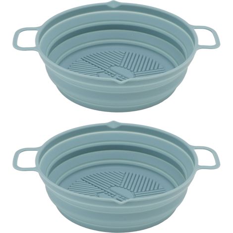 Zusammenklappbarer, Lebensmittelechter Topf Mit Silikonbeschichtung Für Fritteusen, Blauer Runder Frittierkorb, 2 Stück