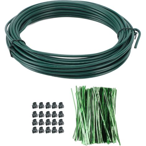 1 Rolle 3 Mm Pflanzendraht, 800 Drahtbinder, 20 Klammern, Biegsame Und Zuschneidbare Stützpfähle Für Gartenblumen Und Gemüse, 12 M / 39,4 Fuß